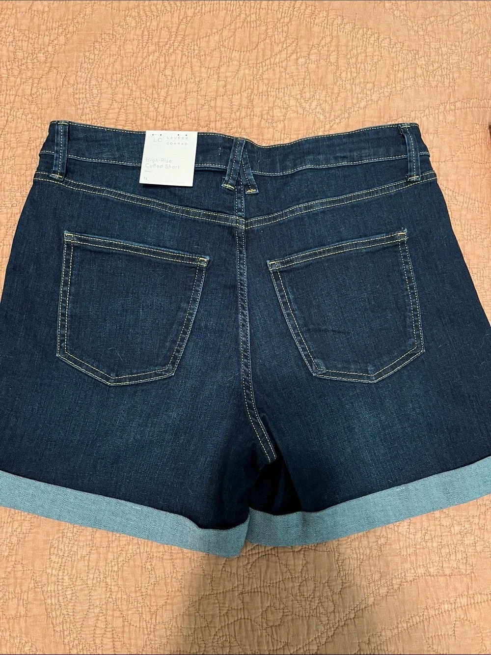 LC Lauren Conrad Dark Blue Rolled-Hem Denim Shorts